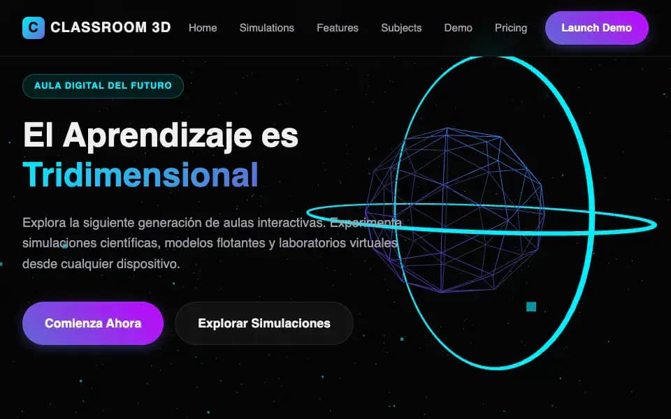 3D Light Mode Classroom with Video Lessons and Synchronized Simulations
