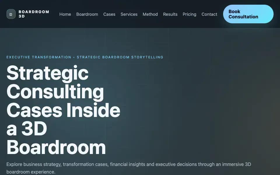 3D Freelance Landing for Consultant with Case Room and Testimonial Videos