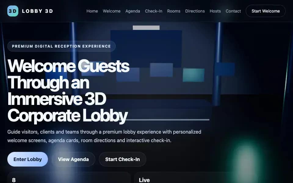 3D Corporate Lobby with Welcome Video and Dynamic Agenda