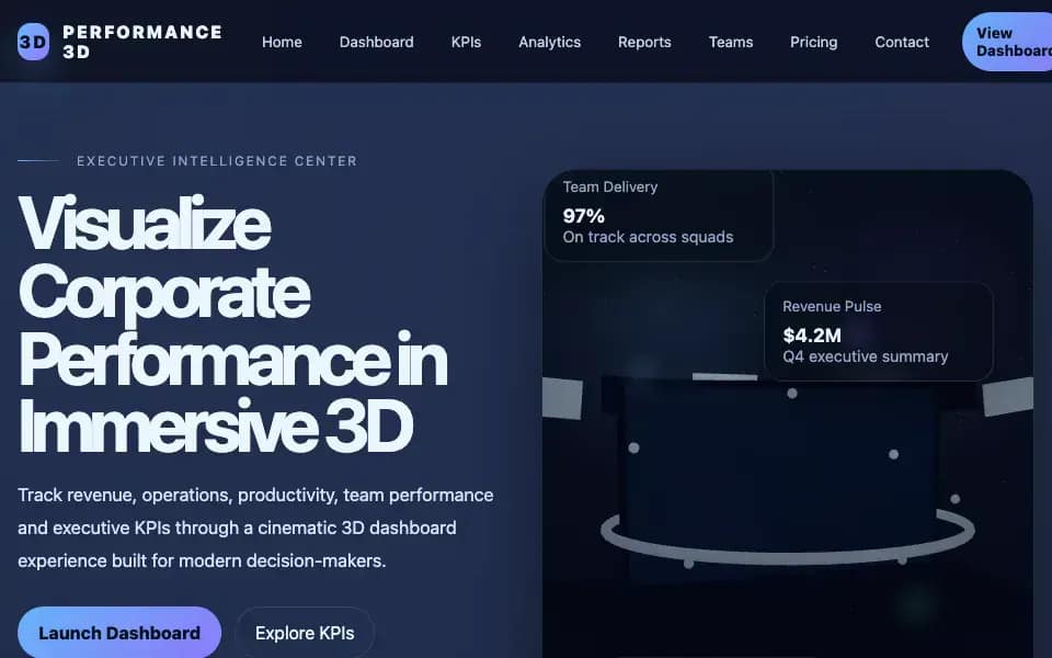 3D Corporate Performance Dashboard with Video Insights and Comparator