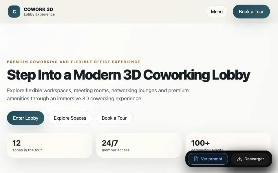 3D Interactive Coworking Lobby with Welcome Videos and Guided Tour - Partner Edition