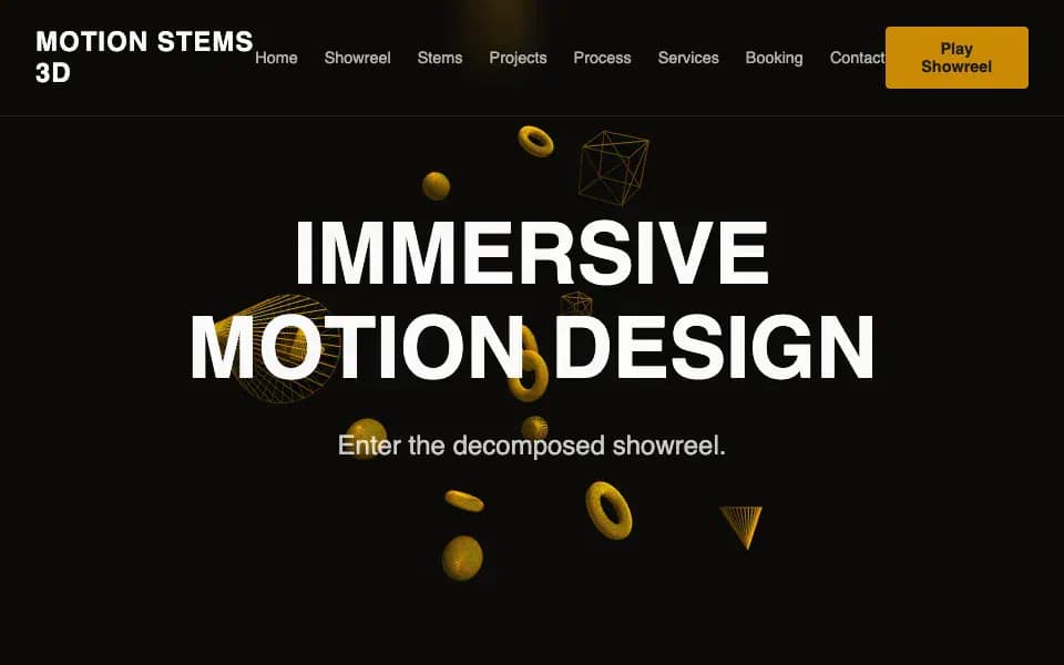 3D Freelance Portfolio for Motion Designer with Showreel Projections and Stem Control