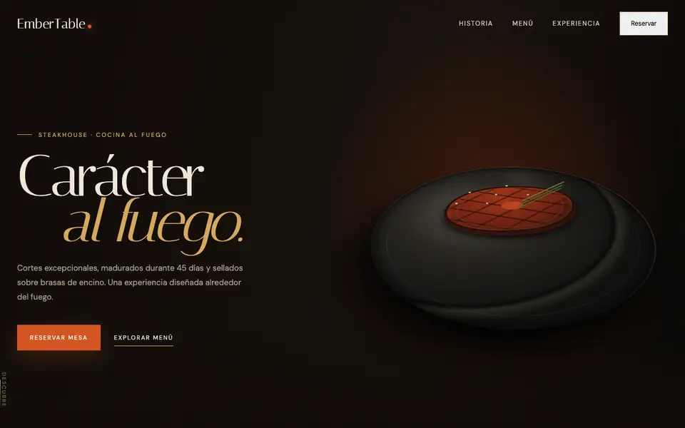 EmberTable Steakhouse — Immersive 3D Landing Page