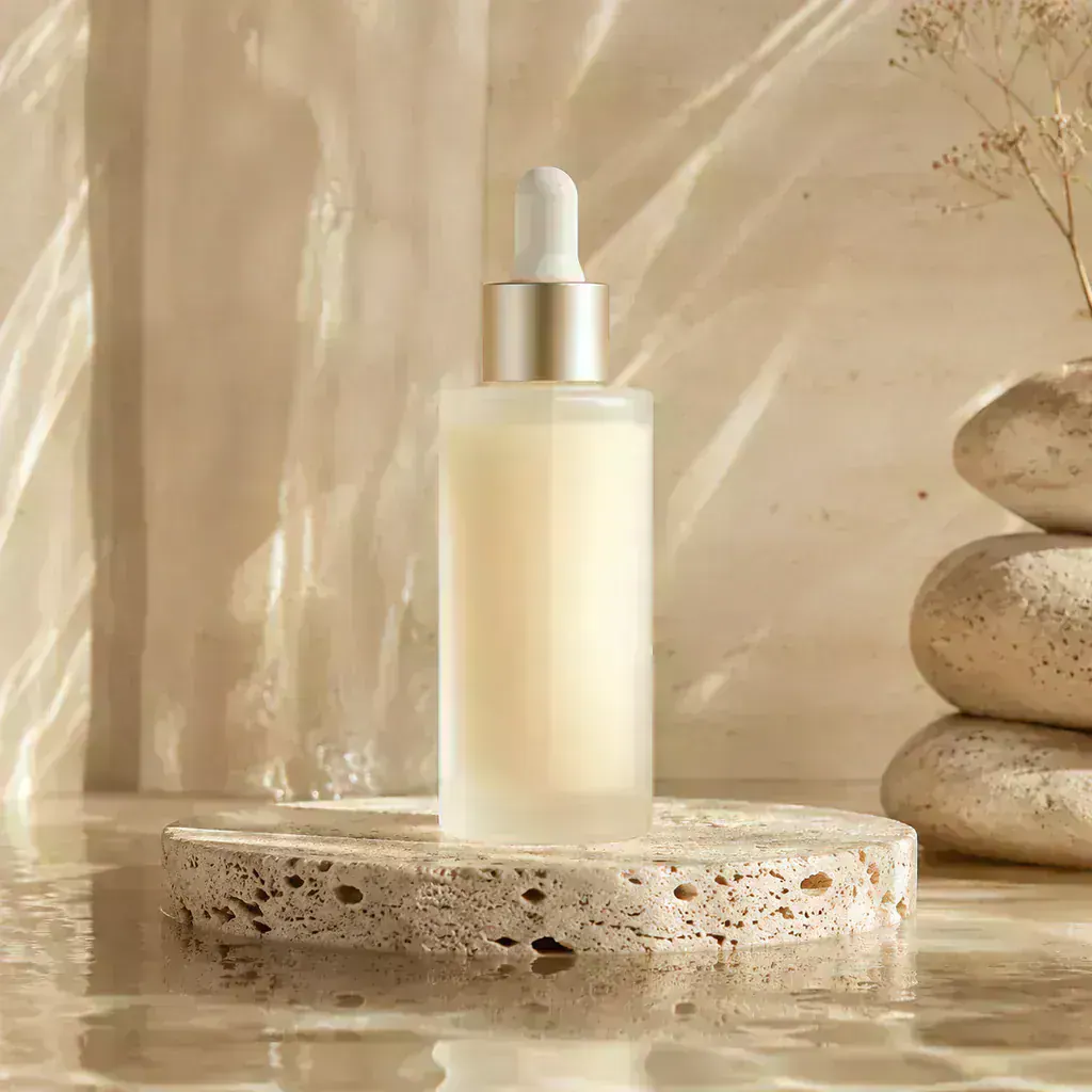 Suero facial sobre travertino