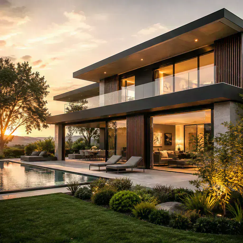 Villa de lujo al atardecer