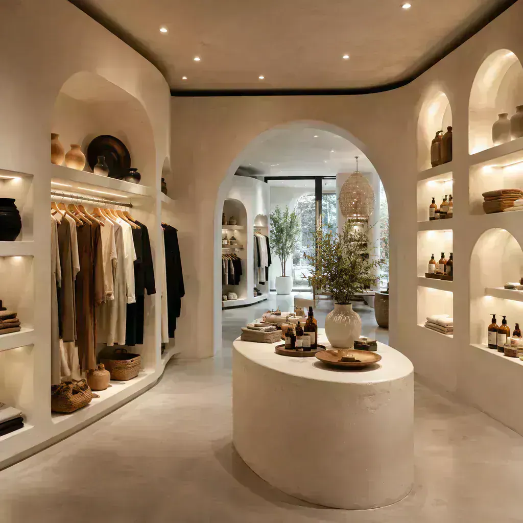 Interior comercial con curvas