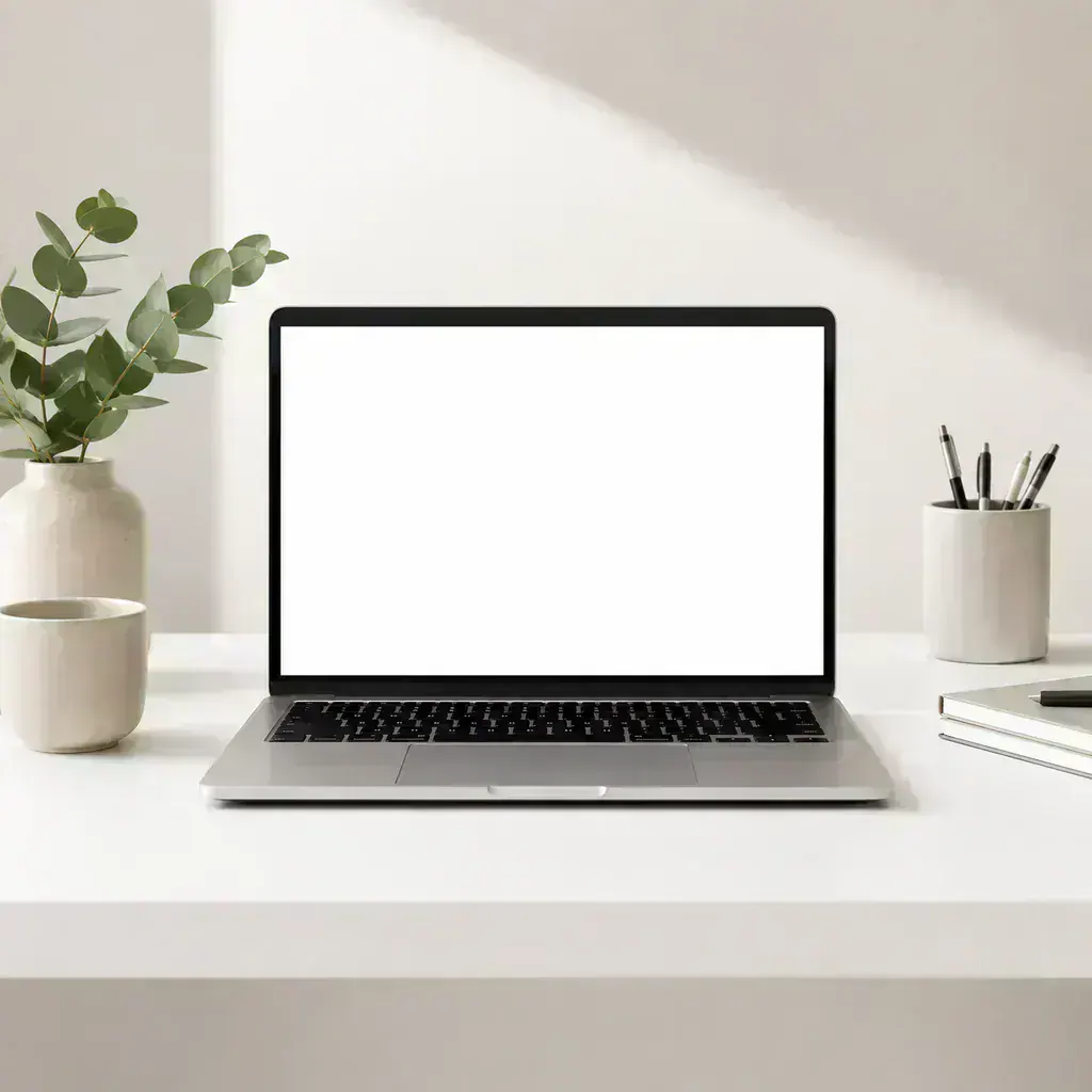 Mockup de laptop en escritorio creativo